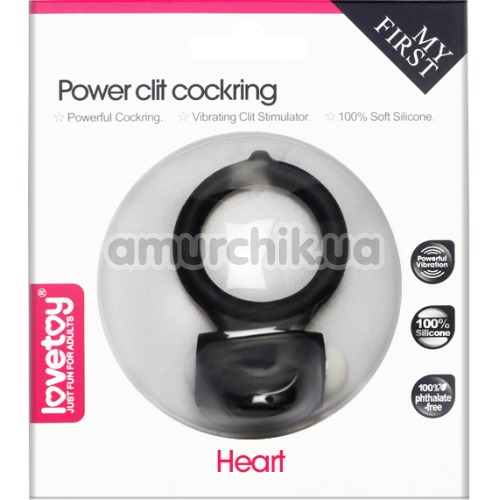Виброкольцо Power Clit Cockring Heart, черное