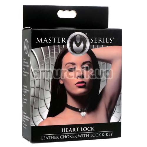 Чокер Heart Lock Leather Choker With Lock & Key, чорний