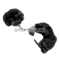 Наручники з чорним хутром DS Fetish Plush Handcuffs, срібні - Фото №1