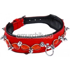 Ошейник DS Fetish Leather Collar Jewel & Spike, красный - Фото №1
