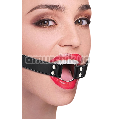 Кляп Ouch! Ring Gag With Leather Straps, черный - Фото №1