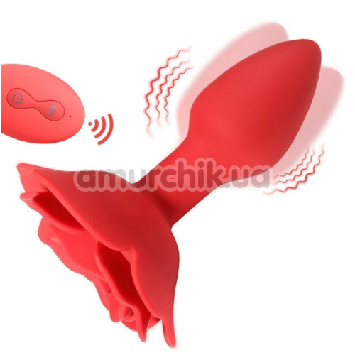 Анальна пробка з вібрацією і ротацією Boss Series Rotating Butt Plug Flower, червона