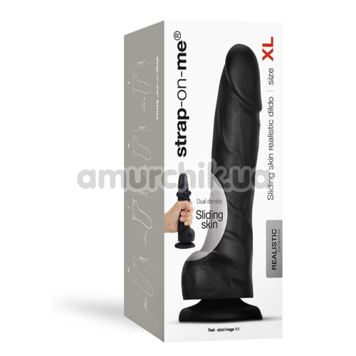 Фаллоимитатор Strap-On-Me Sliding Skin Realistic Dildo XL, черный