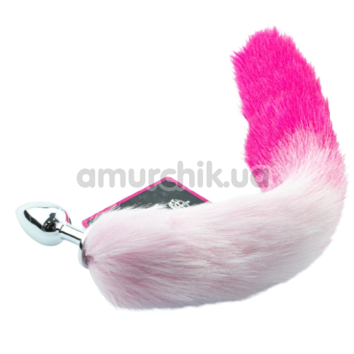 Анальна пробка з рожевим хвостом GIQ Pink, срібна