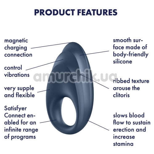 Виброкольцо Satisfyer Powerful One Ring Vibrator, синее