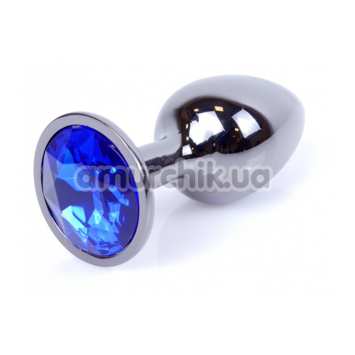 Анальная пробка с синим кристаллом Exclusivity Jewellery Dark Silver Plug, серебряная - Фото №1