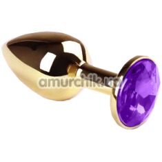 Анальная пробка с фиолетовым кристаллом SWAROVSKI Gold Violet Small, золотая - Фото №1
