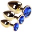 Набор из 3 анальных пробок с синим кристаллом SWAROVSKI Gold Sapphire, золотой - Фото №0