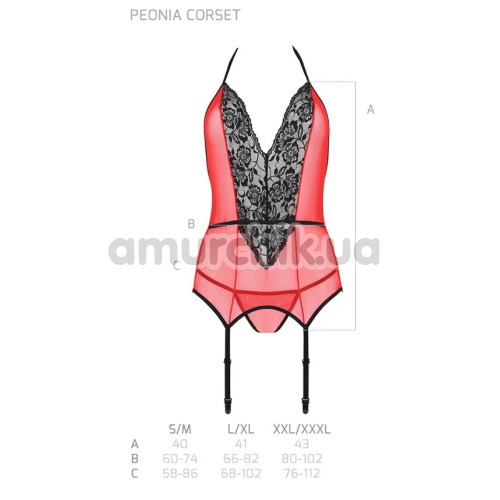 Комплект Passion Free Your Senses Erotic Line Peonia Corset, червоно-чорний: корсет + трусики-стрінги
