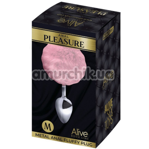 Анальная пробка с розовым хвостиком Alive Anal Pleasure Metal Anal Fluffy Plug M, серебряная