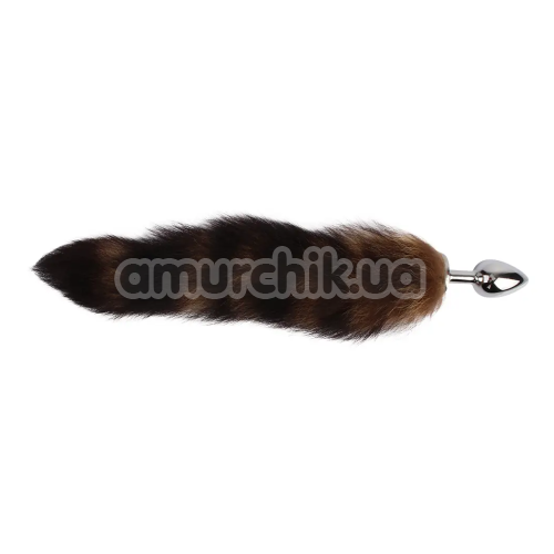 Анальная пробка с коричневым хвостом лисы Fierce Euphoria Frisky Fox Tail Butt Plug, серебряная