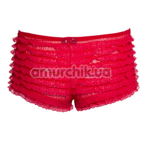 Трусики-шортики Leg Avenue Micromesh Lace Ruffle Tanga Shorts, червоні