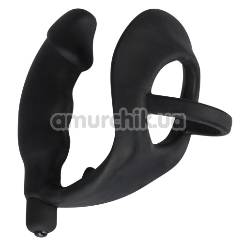 Виброкольцо со стимулятором простаты Black Velvets Ring & Vibro Plug, черное