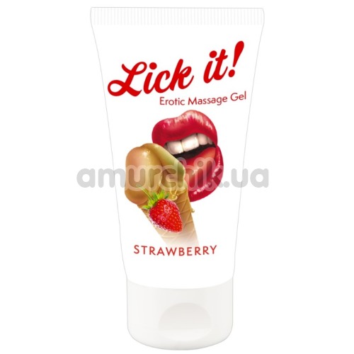 Массажный лубрикант Lick it Erotic Massage Gel Strawberry - клубника, 50 мл - Фото №1