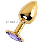 Анальная пробка с фиолетовым кристаллом Toyfa Metal 717004, золотая - Фото №1