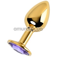 Анальная пробка с фиолетовым кристаллом Toyfa Metal 717004, золотая - Фото №1