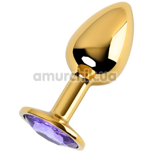 Анальна пробка з фіолетовим кристалом Toyfa Metal 717004, золота - Фото №1
