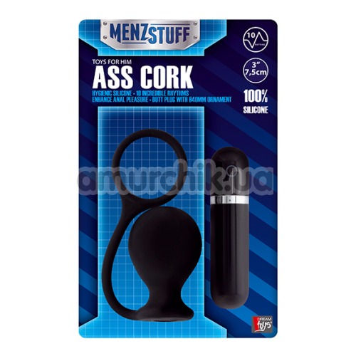 Анальная пробка с эрекционным кольцом с вибрацией Menzstuff Ass Cork Wide, 7.5 см черная