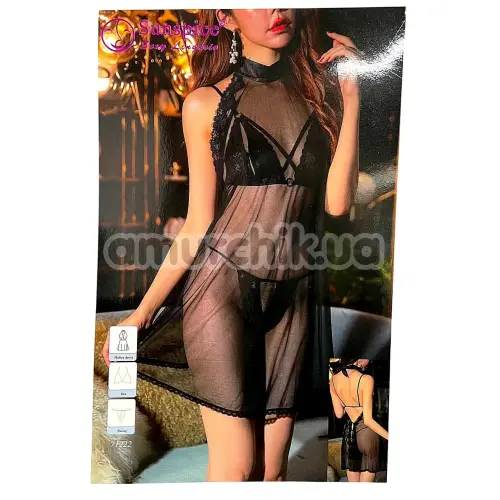 Комплект Sunspice 71222ST, черный: пеньюар + бюстгальтер + трусики-стринги