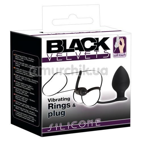 Виброкольцо с анальной пробкой Black Velvets Vibrating Rings and Plug, черное