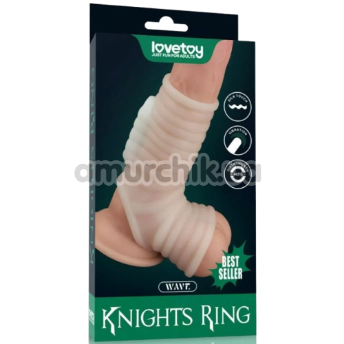 Насадка на пенис с вибрацией Knights Ring Vibrating Wave With Scrotum Sleeve, белая