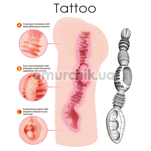 Искусственная вагина с вибрацией Kokos Tattoo, телесная
