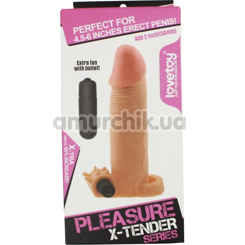 Насадка - подовжувач пеніса з вібрацією Lovetoy Pleasure X-Tender Series LV1062, тілесна