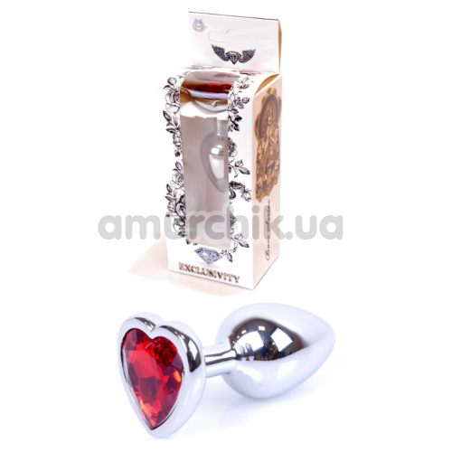 Анальная пробка с красным кристаллом Exclusivity Jewellery Silver Heart Plug, серебряная
