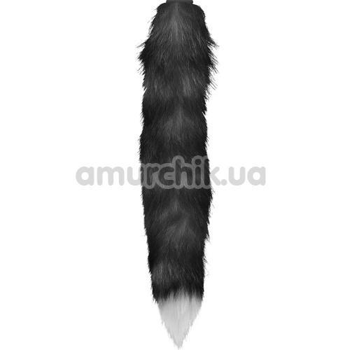 Анальна пробка з чорним хвостом лисиці DS Fetish Anal Plug Faux Fur Fox Tail, срібляста