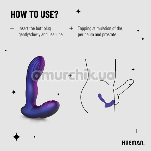 Вібростимулятор простати Hueman Galaxy Tapping Buttplug, фіолетовий