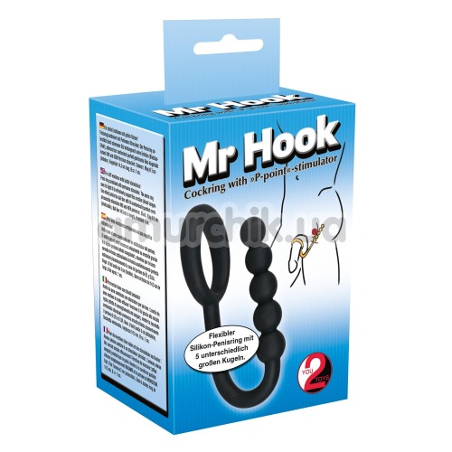 Эрекционное кольцо со стимулятором простаты Mr.Hook с шариками, черное