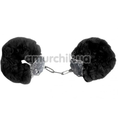 Наручники с черным мехом DS Fetish Plush Handcuffs, серебряные