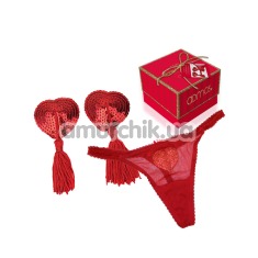 Комплект Admas красный: трусики-стринги + украшения для сосков - Фото №1