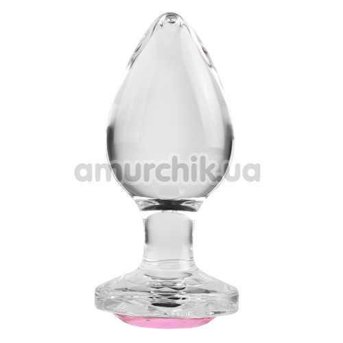 Анальная пробка с розовым кристаллом Adam & Eve Pink Gem Glass Plug Large, прозрачная