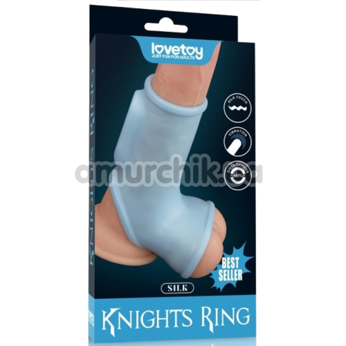 Насадка на пеніс з вібрацією Knights Ring Vibrating Silk With Scrotum Sleeve, блакитна