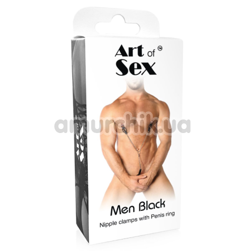 Зажимы для сосков с фиксацией на пенисе Art of Sex Men Black, черные