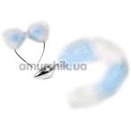 Анальная пробка Пикантные Штучки S с хвостом и ушками, голубая - Фото №1
