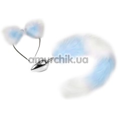 Анальна пробка Пікантні Штучки S з хвостом і вушками, блакитна - Фото №1