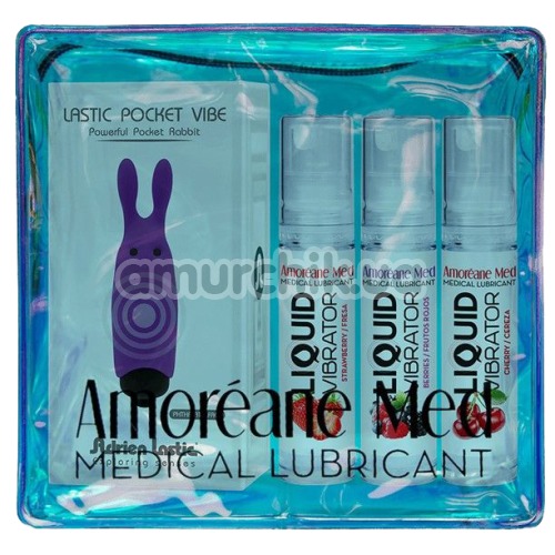 Набор из 3 лубрикантов Amoreane Med и фиолетовой вибропули Adrien Lastic Pocket Vibe