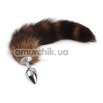 Анальная пробка с коричневым хвостом лисы Fierce Euphoria Frisky Fox Tail Butt Plug, серебряная - Фото №1