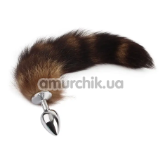 Анальна пробка з коричневим хвостом лисиці Fierce Euphoria Frisky Fox Tail Butt Plug, срібна - Фото №1