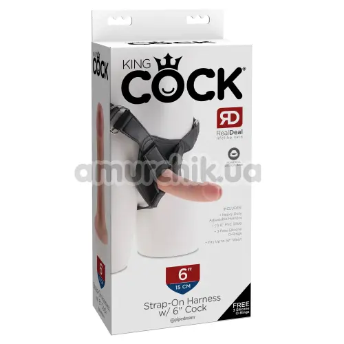 Страпон King Cock Strap-On Harness W Cock 6, тілесний