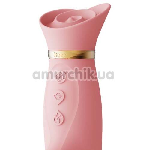 Вибратор с вакуумным стимулятором и подогревом Zalo Rose Rabbit Vibrator, розовый