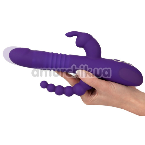 Анально-вагинально-клиторальный вибратор с ротацией и толчками Sweet Smile Thrusting Pearl Triple Vibrator, фиолетовый