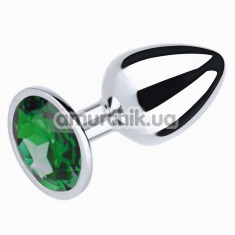 Анальна пробка із зеленим кристалом SWAROVSKI Silver Emerald Big, срібна - Фото №1