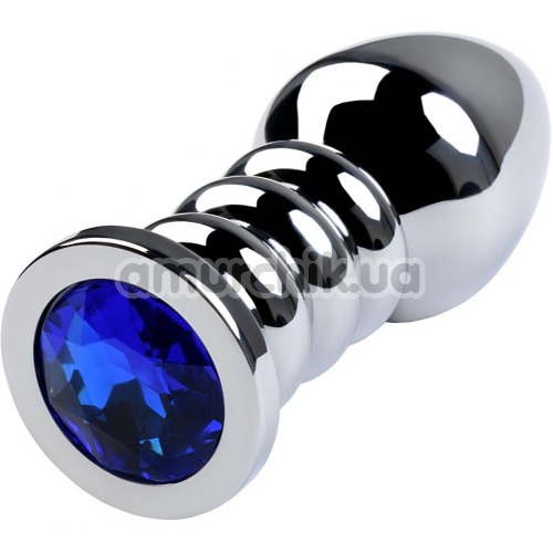 Анальна пробка з синім кристалом Toyfa Metal 717055-6, срібна