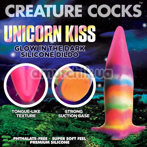 Фалоімітатор Creature Cocks Unicorn Kiss Glow-In-The-Dark, різнокольоровий