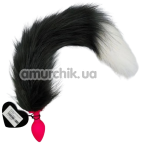 Анальная пробка с черно-белым хвостом лисы DS Fetish Anal Plug Silicone Faux Fur Fox Tail S, розовая - Фото №1