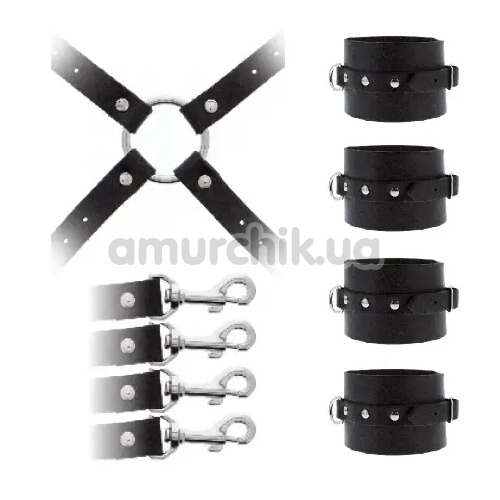 Фіксатори для рук і ніг Guilty Pleasure Leather Hog Tie Cuff Set, чорні - Фото №1