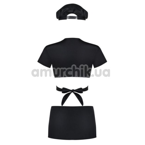Костюм полицейской Obsessive Police Uniform, чёрный: топ + юбка + трусики-стринги + фуражка